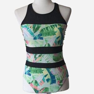 BEACH BETTY 1 PC Swimsuit By MIRACLE BRANDS Racerback Zipper / Mesh Sz M